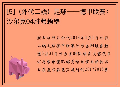 [5]（外代二线）足球——德甲联赛：沙尔克04胜弗赖堡