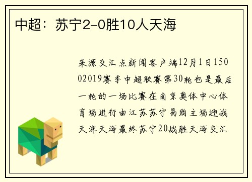 中超：苏宁2-0胜10人天海