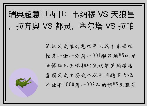 瑞典超意甲西甲：韦纳穆 VS 天狼星，拉齐奥 VS 都灵，塞尔塔 VS 拉帕马